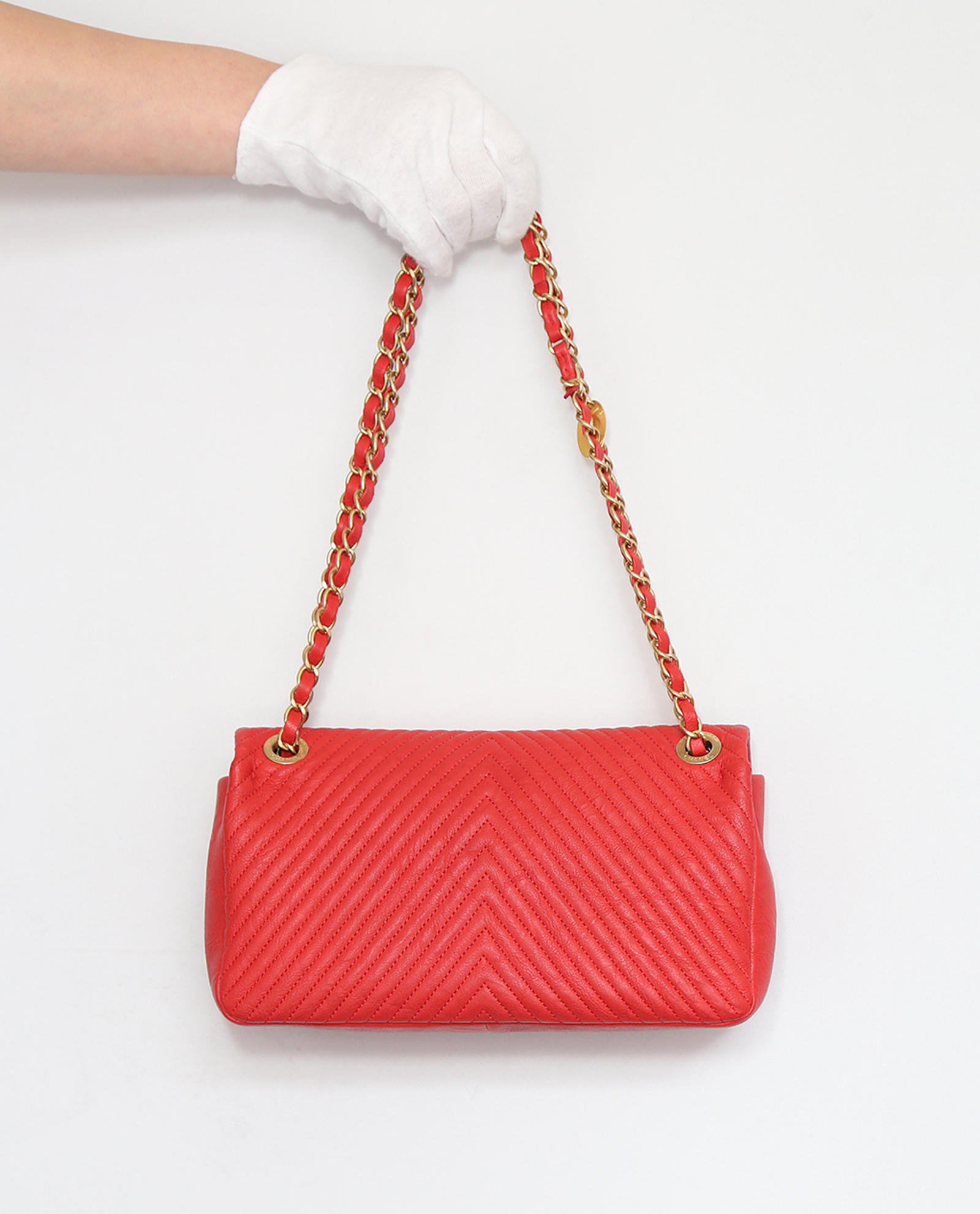 CHANEL - roux CHANEL Shiny Calfskin Goatskin Quilted Small Coco Curve